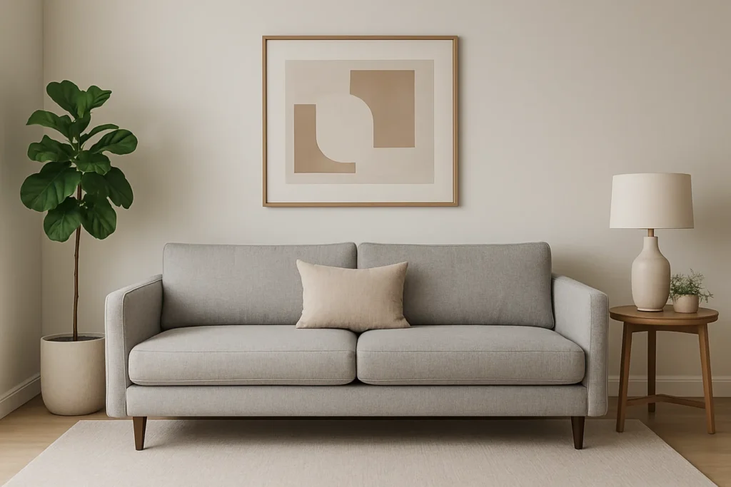 صورة كنب مودرن داخل غرفة معيشة أنيقة تُستخدم لتمثيل خدمة شراء الكنب المستعمل في الجهراء.